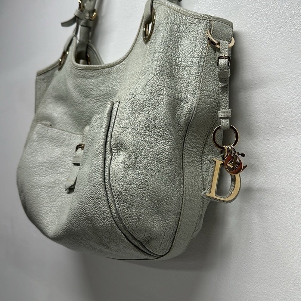 Dior Light Gray Leather Hobo Bag with D Charm - Picture 3 of 16